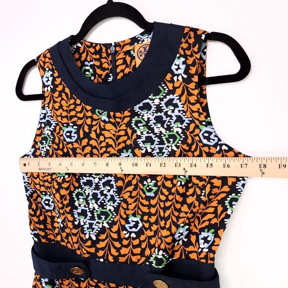 Tory Burch Melanie Linen Floral Print Shift Dress Size 6 Sleeveless Career Fall - Picture 4 of 14